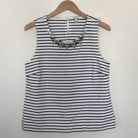 J. Crew Tops - J Crew Striped Necklace Shell black and white